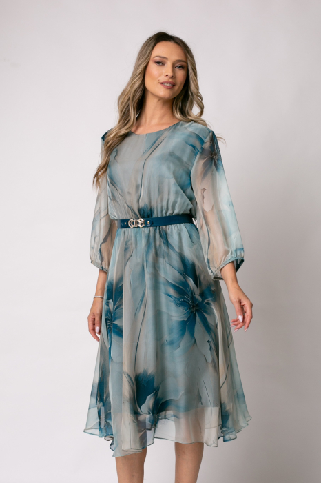 Rochie midi mărime mare cu imprimeu floral albastru degrade [4]