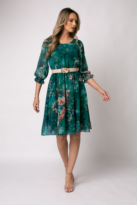 Rochie Cora verde elegantă cu imprimeu floral [2]