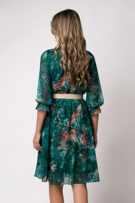 Rochie Cora verde elegantă cu imprimeu floral [3]