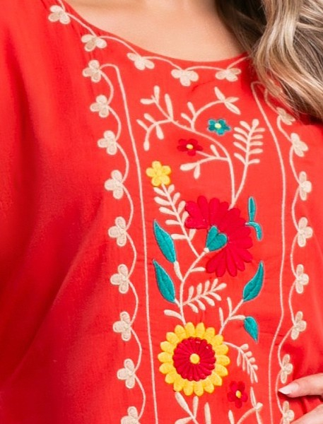 Rochie corai din bumbac cu flori brodate [6]