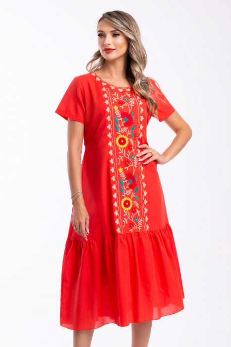 Rochie corai din bumbac cu flori brodate [2]