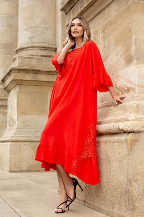 Rochie corai mărime mare accesorizată cu dantelă [2]