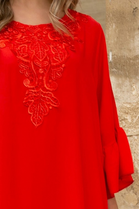 Rochie corai mărime mare accesorizată cu dantelă [4]