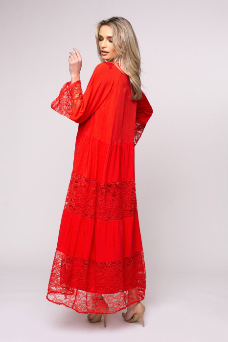 Rochie Samanta corai  lungă cu dantelă [4]