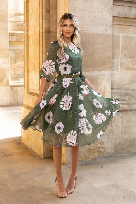 Rochie Corina kaki cu imprimeu floral [2]