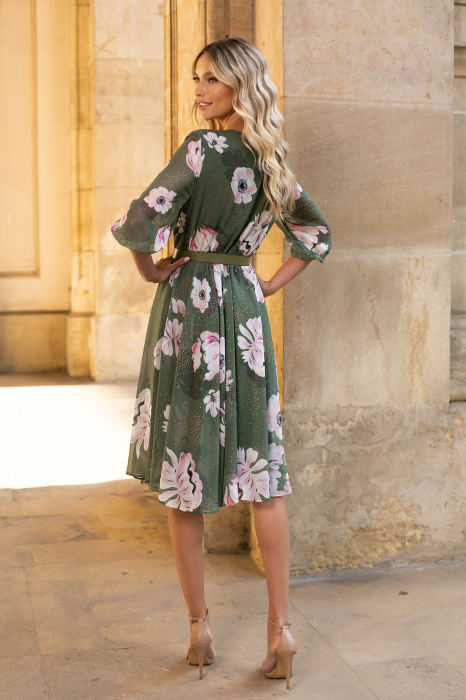 Rochie Corina kaki cu imprimeu floral [3]