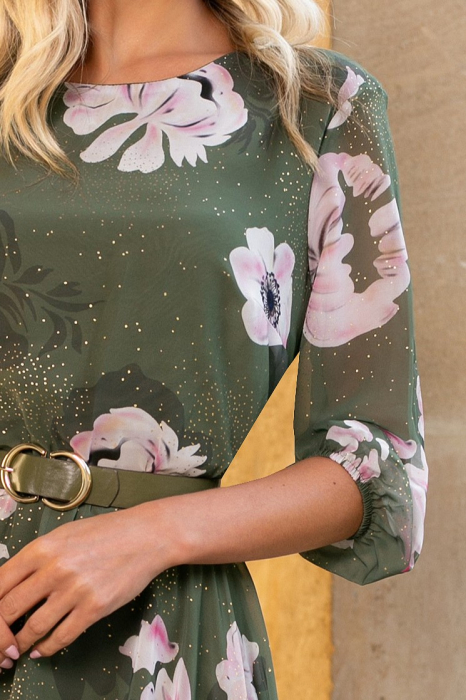 Rochie Corina kaki cu imprimeu floral [4]