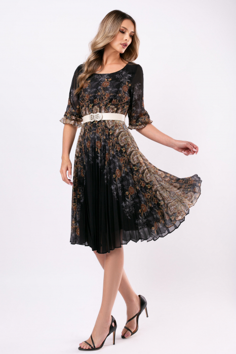 Rochie cu imprimeu floral și pliuri pe fustă [2]