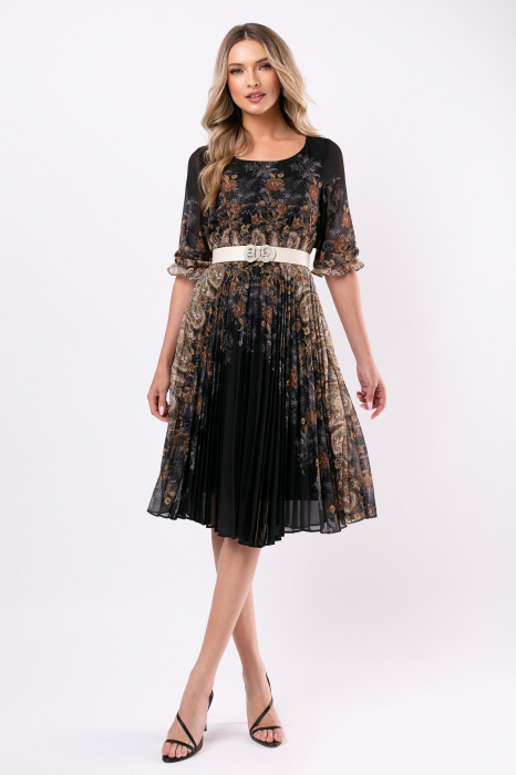 Rochie cu imprimeu floral și pliuri pe fustă [4]