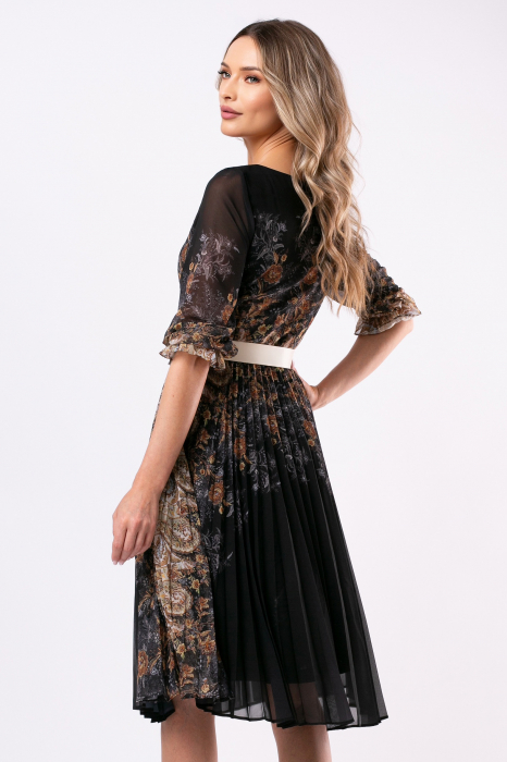 Rochie cu imprimeu floral și pliuri pe fustă [3]