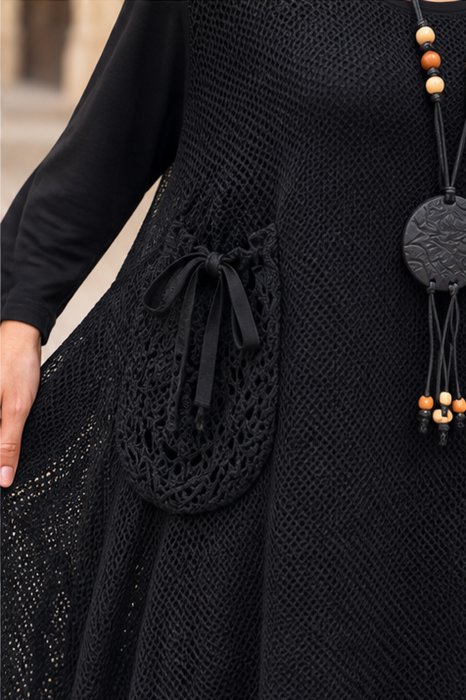 Rochie damă neagră stil boho, croșetată din bumbac și vâscoză [5]