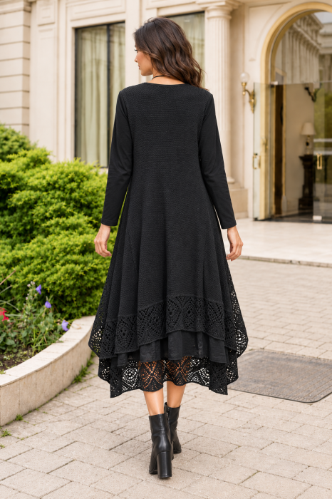 Rochie damă neagră stil boho, croșetată din bumbac și vâscoză [4]