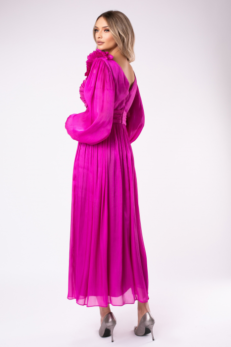 Rochie de ocazie fucsia mărime mare cu flori 3D [3]