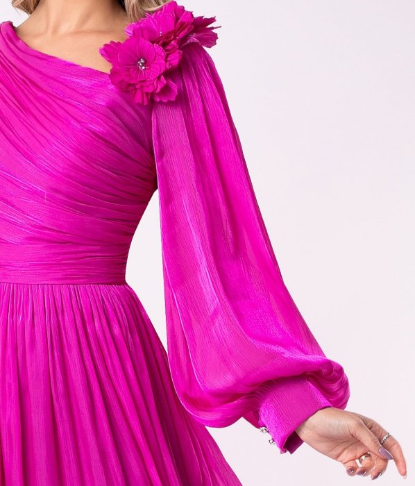Rochie de ocazie fucsia mărime mare cu flori 3D [4]