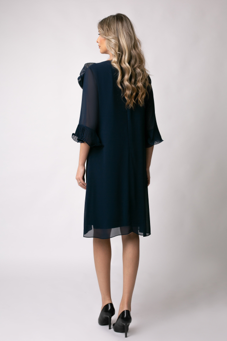 Rochie de ocazie mărime mare bleumarin accesorizată cu floare 3D [6]