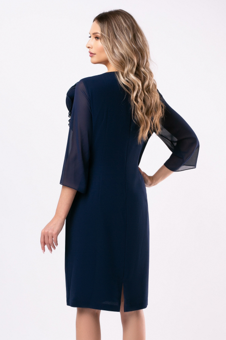 Rochie de ocazie mărime mare bleumarin accesorizată cu floare 3D [3]