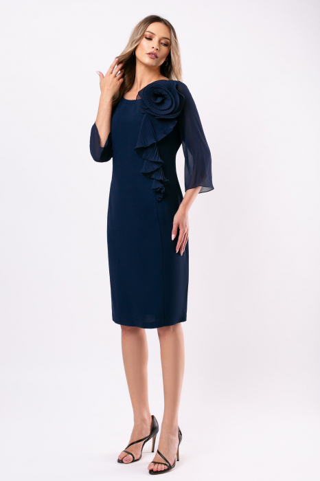 Rochie de ocazie mărime mare bleumarin accesorizată cu floare 3D [2]