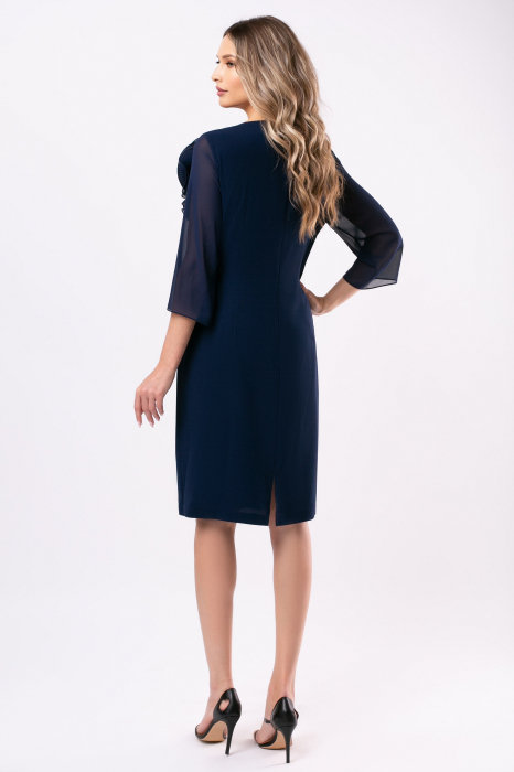 Rochie de ocazie mărime mare bleumarin accesorizată cu floare 3D [6]