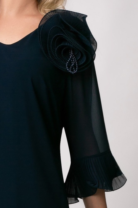 Rochie de ocazie mărime mare bleumarin accesorizată cu floare 3D [7]