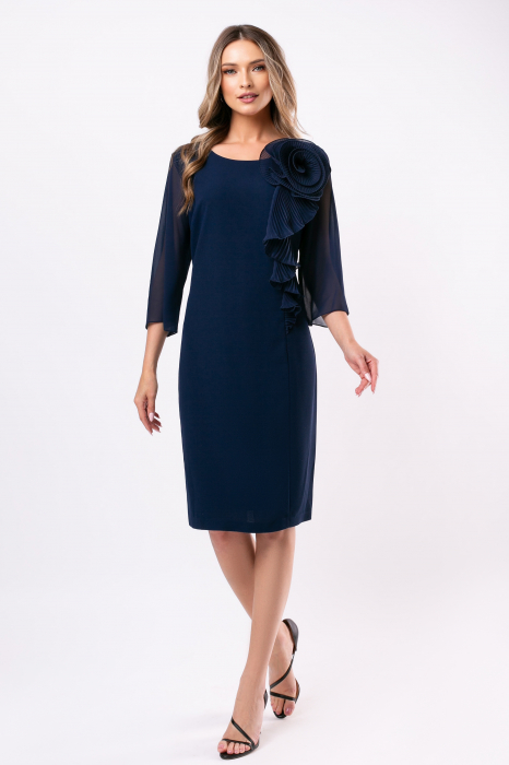 Rochie de ocazie mărime mare bleumarin accesorizată cu floare 3D [4]