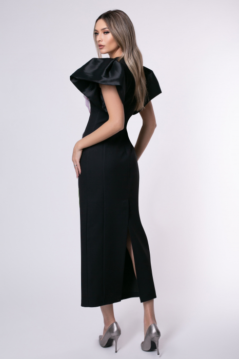 Rochie de ocazie neagră accesorizată cu floare 3D [3]