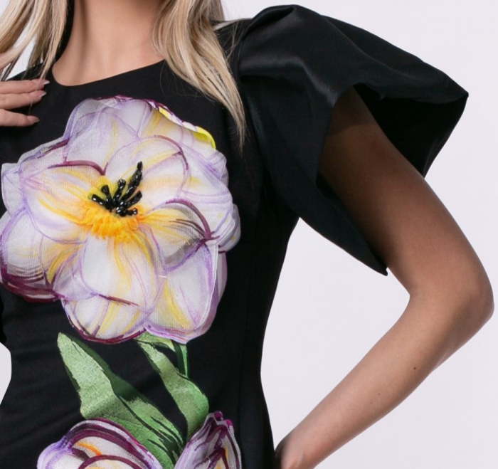Rochie de ocazie neagră accesorizată cu floare 3D [4]