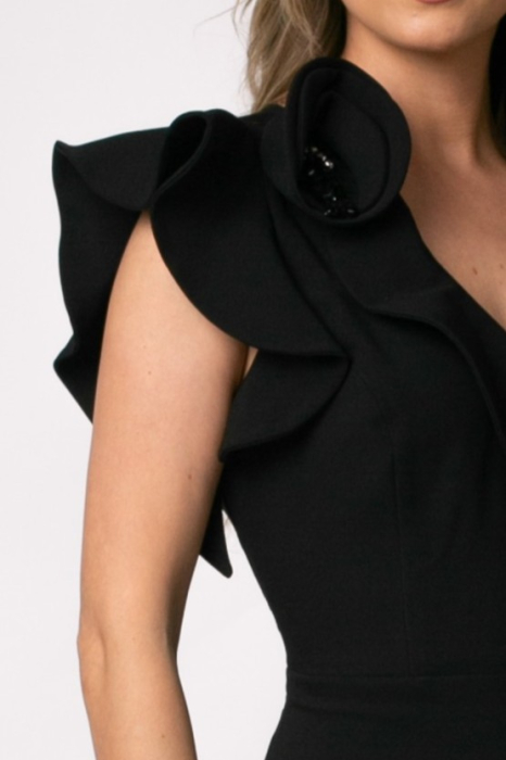 Rochie de ocazie neagră cu floare 3D pe umăr [3]