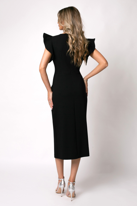 Rochie de ocazie neagră cu floare 3D pe umăr [4]