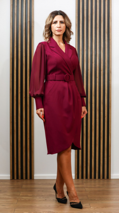 Rochie de ocazie Sara vișinie cu mâneci din voal [2]