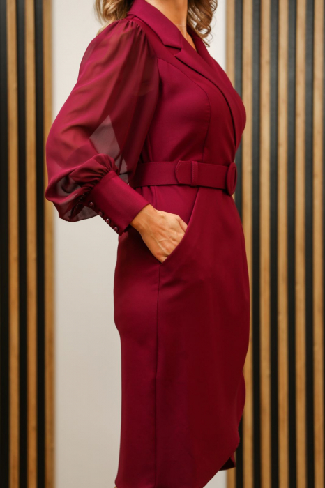 Rochie de ocazie Sara vișinie cu mâneci din voal [5]