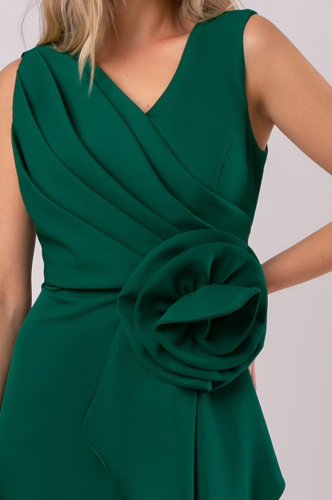 Rochie de ocazie verde cu floare mare în talie [4]