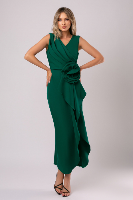 Rochie de ocazie verde cu floare mare în talie [2]