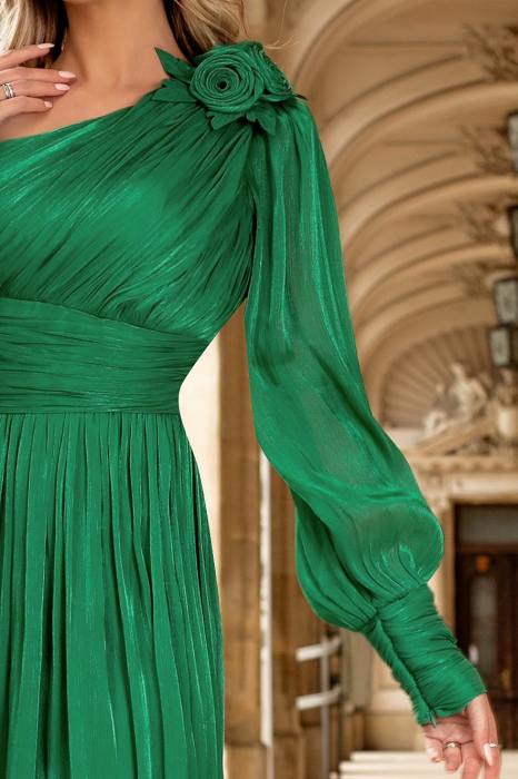 Rochie de ocazie verde mărime mare cu flori 3D [4]