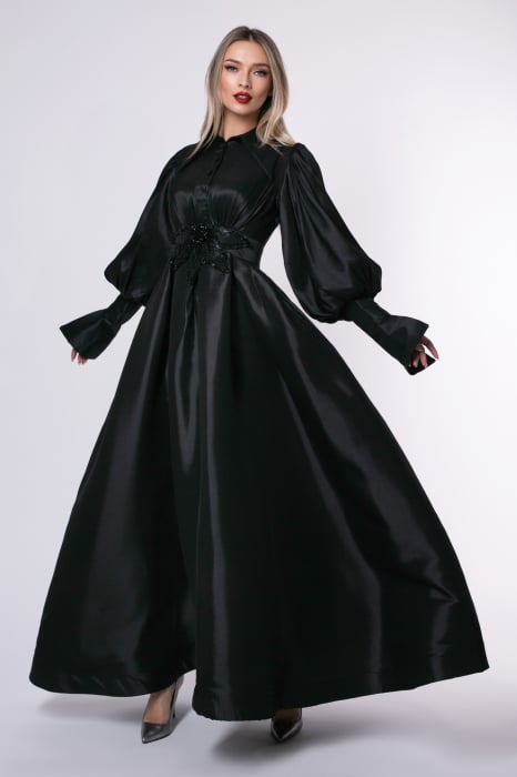 Rochie de seară lungă neagră cu mâneci bufante [2]