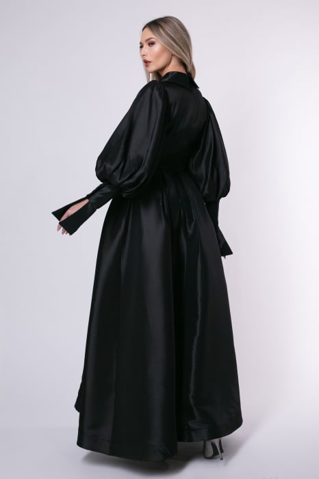 Rochie de seară lungă neagră cu mâneci bufante [3]