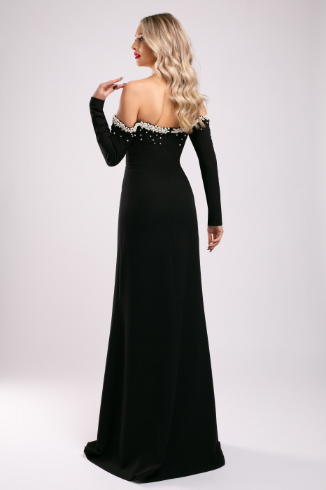 Rochie Donna lungă elegantă accesorizată cu perluțe pe umeri și bust [3]