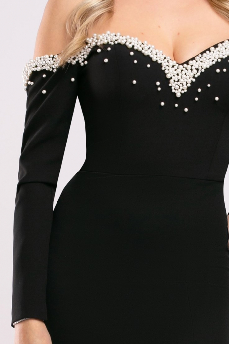 Rochie Donna lungă elegantă accesorizată cu perluțe pe umeri și bust [4]