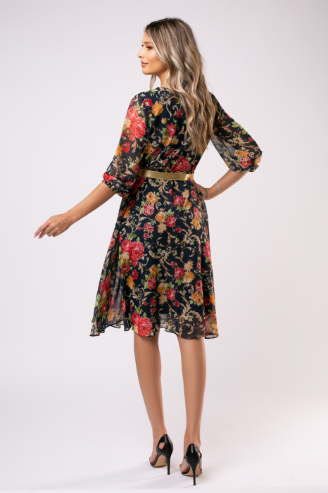 Rochie Ela bleumarin din voal cu imprimeu floral [7]