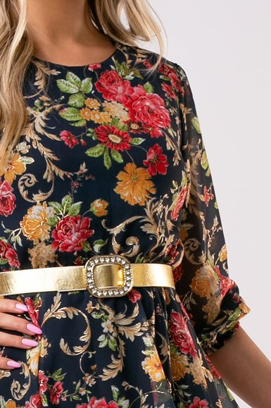 Rochie Ela bleumarin din voal cu imprimeu floral [5]
