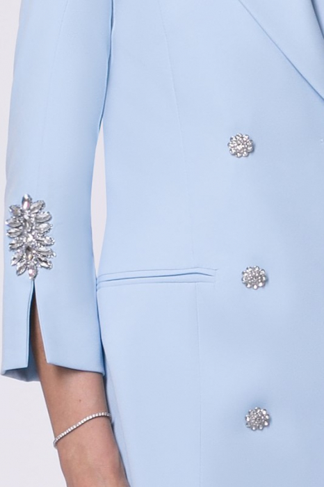 Rochie elegantă bleu tip sacou accesorizată pe mânecă [6]