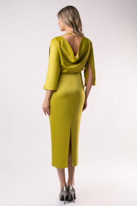 Rochie elegantă din satin fistic cu mâneci largi [3]