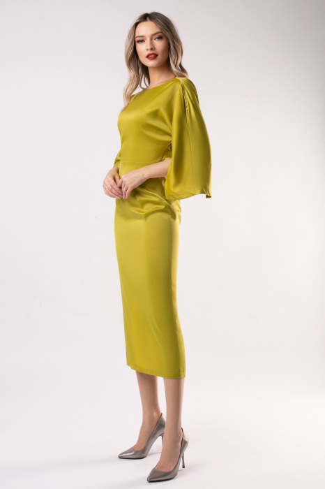 Rochie elegantă din satin fistic cu mâneci largi [2]