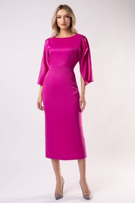 Rochie elegantă din satin fucsia cu mâneci largi [2]