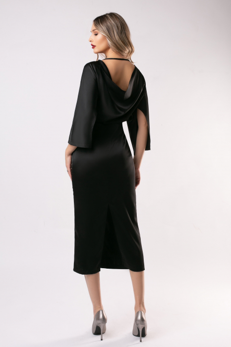 Rochie elegantă din satin neagră cu mâneci largi [4]