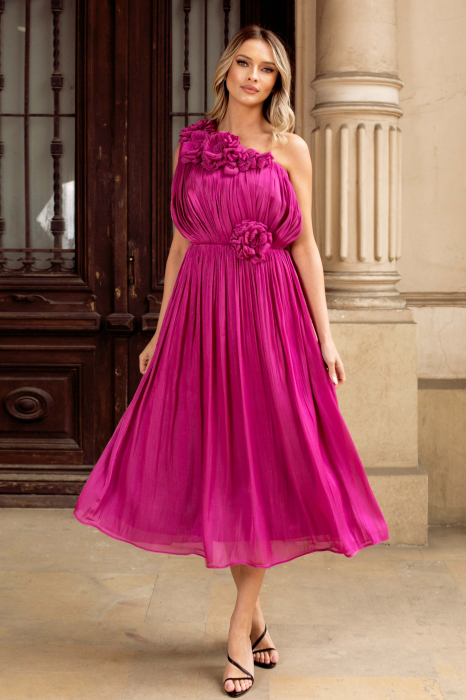 Rochie eleganta fucsia mărime mare cu flori 3D [2]