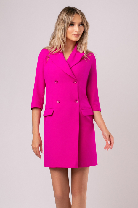 Rochie elegantă fucsia tip sacou accesorizată cu fundă [4]