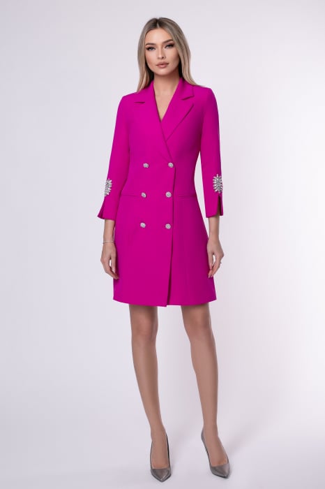 Rochie elegantă fucsia tip sacou accesorizată pe mânecă [2]