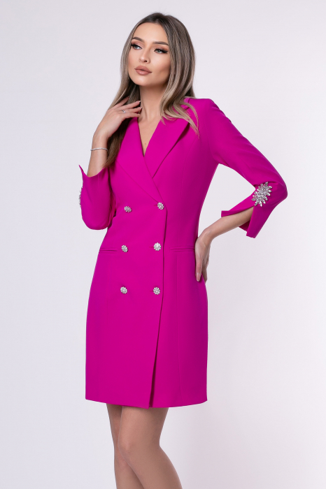 Rochie elegantă fucsia tip sacou accesorizată pe mânecă [6]