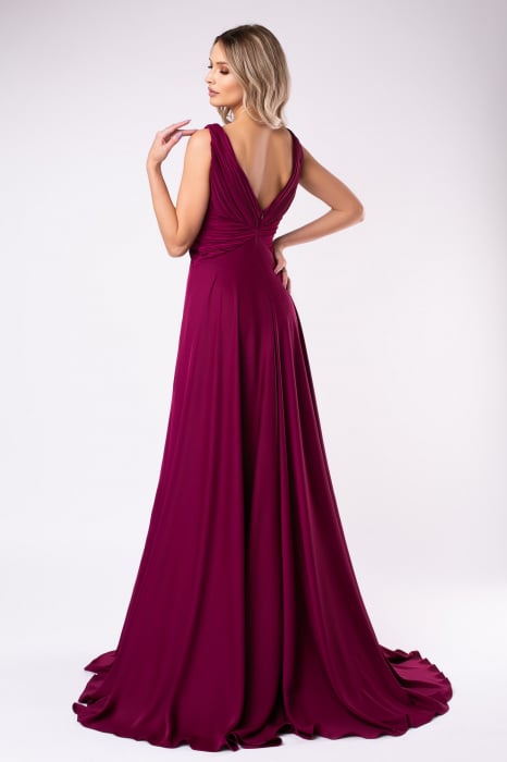 Rochie elegantă lungă magenta cu bustul fronsetat [3]