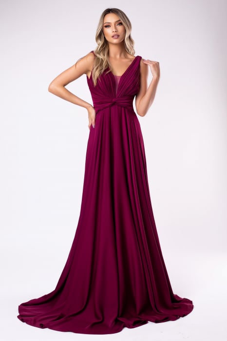 Rochie elegantă lungă magenta cu bustul fronsetat [2]